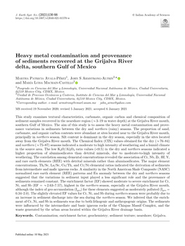Heavy Metal Contamination and Provenance of Sediments Recovered at the Grijalva River Delta, Southern Gulf of Mexico