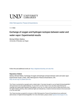 Exchange of Oxygen and Hydrogen Isotopes Between Water and Water Vapor: Experimental Results