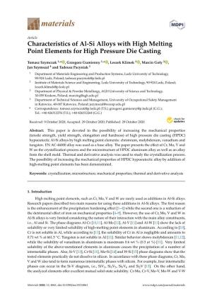 Characteristics of Al-Si Alloys with High Melting Point Elements for High Pressure Die Casting