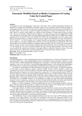 Enzymatic Modified Starch As Binder Component of Coating Color for Coated Paper