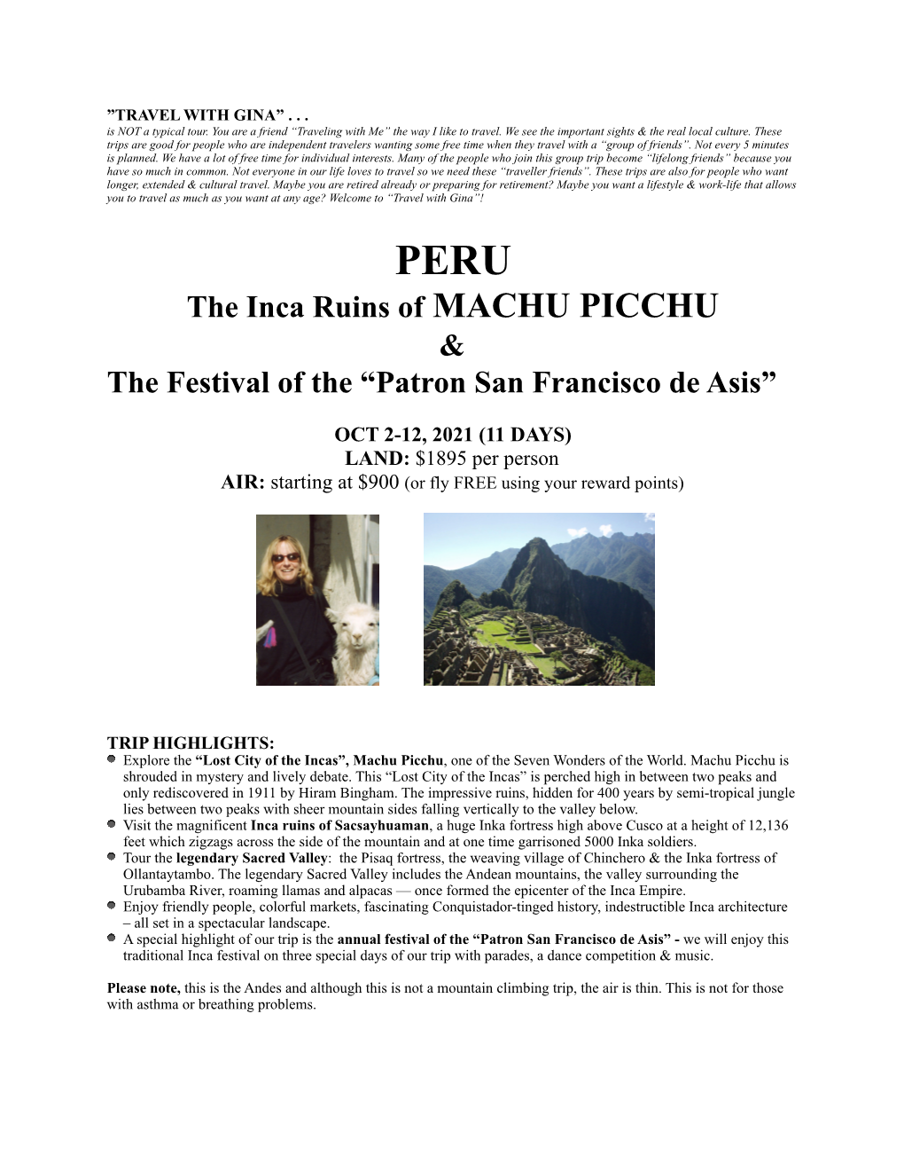 New 4 Page Peru 2020 Trip Brochure Copy