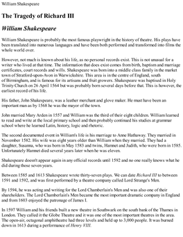 The Tragedy of Richard III William Shakespeare