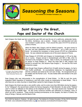 Saint Gregory the Great Handout