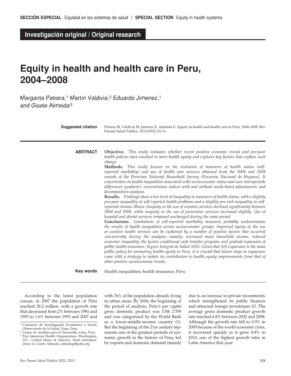 Equity in Health and Health Care in Peru, 2004–2008