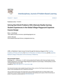 Solving Real World Problems with Alternate Reality Gaming: Student Experiences in the Global Village Playground Capstone Course Design