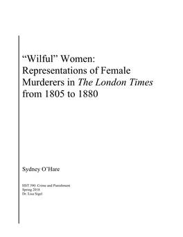 Women: Representations of Female Murderers in the London Times from 1805 to 1880