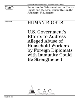 US Government's Efforts to Address Alleged Abuse of Household Workers by Foreign Diplomats with I