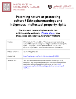 Patenting Nature Or Protecting Culture? Ethnopharmacology and Indigenous Intellectual Property Rights