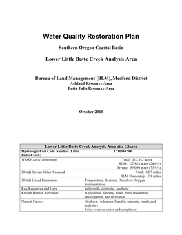 Lower Little Butte Creek Analysis Area Water Quality Restoration Plan