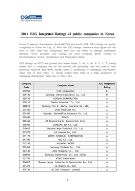 2014 ESG Integrated Ratings of Public Companies in Korea