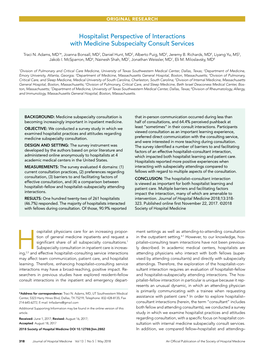 Hospitalist Perspective of Interactions with Medicine Subspecialty Consult Services