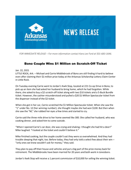 Bono Couple Wins $1 Million on Scratch-Off Ticket