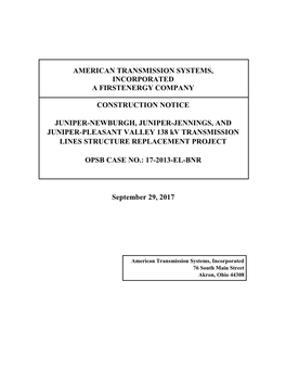 American Transmission Systems, Incorporated a Firstenergy Company