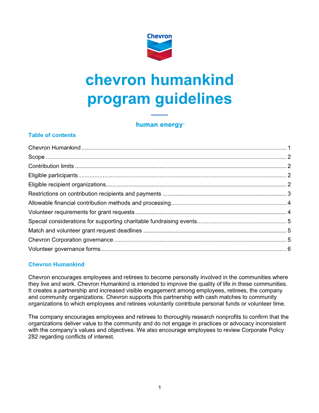 Chevron Humankind Program Guidelines
