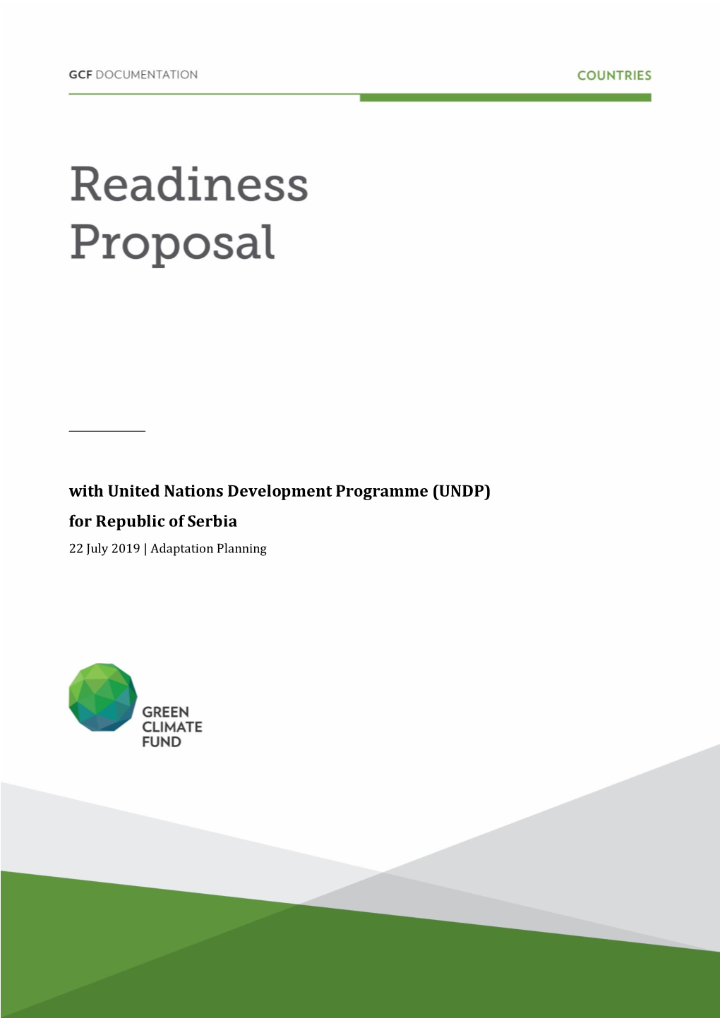 (UNDP) for Republic of Serbia 22 July 2019 | Adaptation Planning