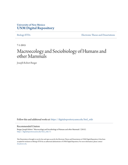 Macroecology and Sociobiology of Humans and Other Mammals Joseph Robert Burger
