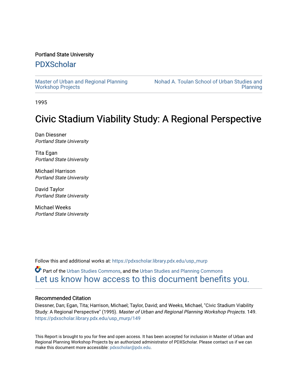 Civic Stadium Viability Study: a Regional Perspective