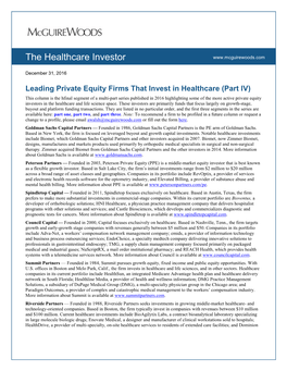 Leading Private Equity Firms That Invest In