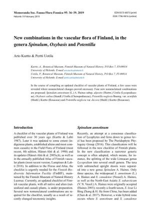 New Combinations in the Vascular Flora of Finland, in the Genera Spinulum, Oxybasis and Potentilla