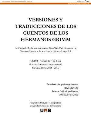 Versiones Y Traducciones De Los Cuentos De Los Hermanos Grimm