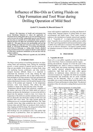 Influence of Bio-Oils As Cutting Fluids on Chip Formation and Tool Wear During Drilling Operation of Mild Steel