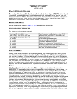 Journal of Proceedings Missoula City Council April 5, 2010