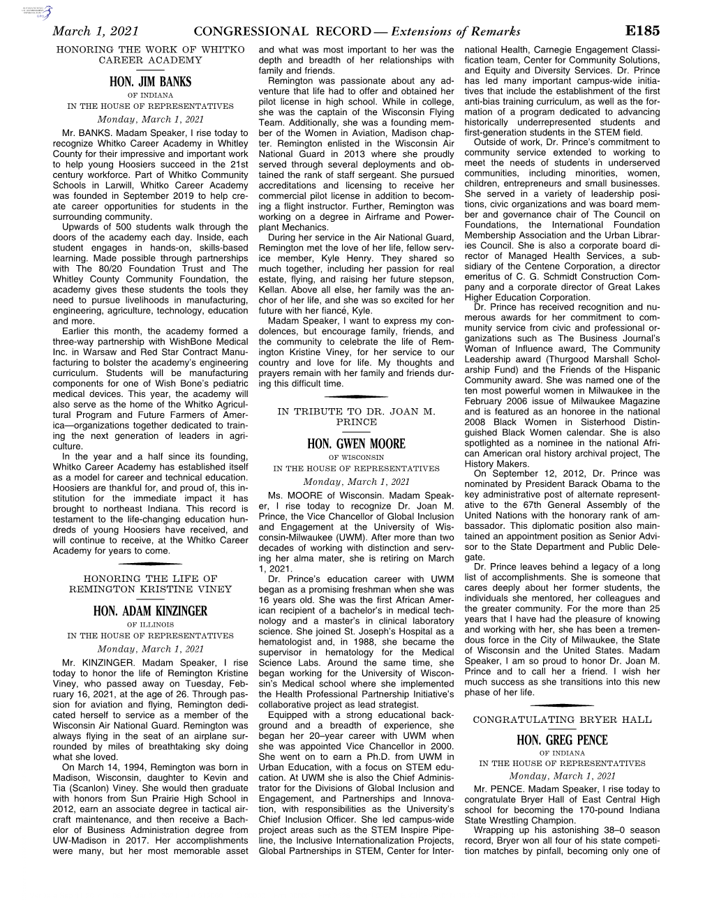 CONGRESSIONAL RECORD— Extensions of Remarks E185 HON
