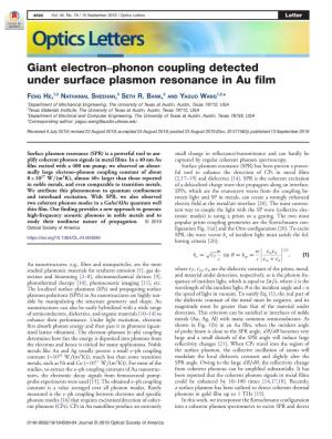 Giant Electron–Phonon Coupling Detected Under Surface Plasmon Resonance in Au Film