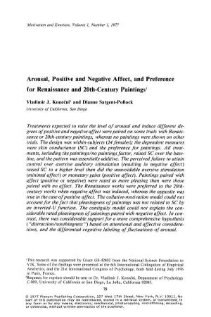 Arousal, Positive and Negative Affect, and Preference for Renaissance and 20Th-Century Paintings ~