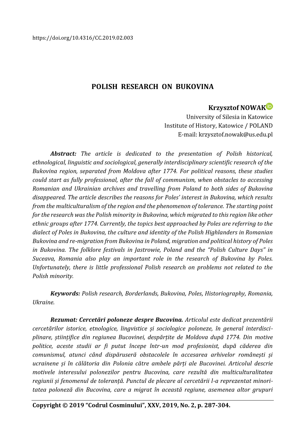 Polish Research on Bukovina