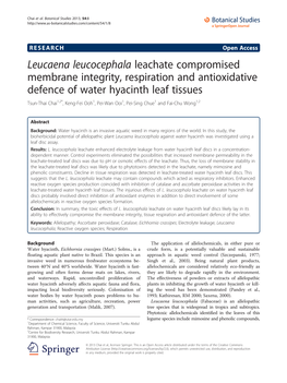 Leucaena Leucocephala Leachate Compromised Membrane Integrity