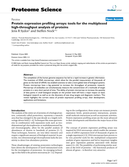 Protein Expression Profiling Arrays: Tools for the Multiplexed High-Throughput Analysis of Proteins Jens R Sydor2 and Steffen Nock*1