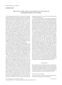 The Use of the Visual Analogue Scale (VAS) in Rehabilitation Outcomes