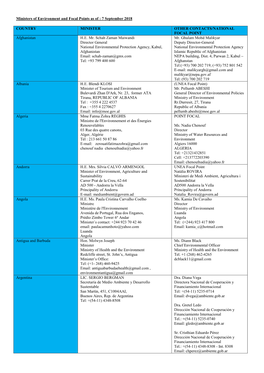 Ministers of Environment and Focal Points As of : 7 September 2018