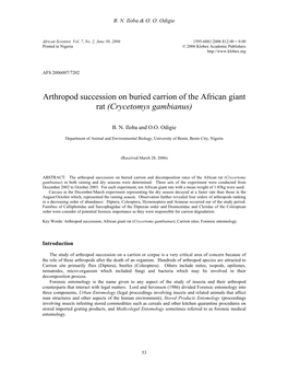 Arthropod Succession on Buried Carrion of the African Giant Rate