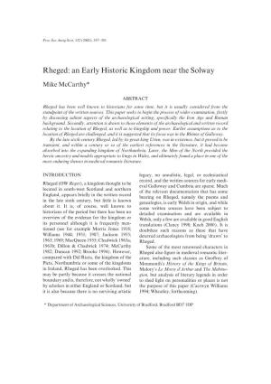 Rheged: an Early Historic Kingdom Near the Solway