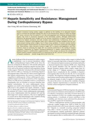 Heparin Sensitivity and Resistance: Management During Cardiopulmonary Bypass