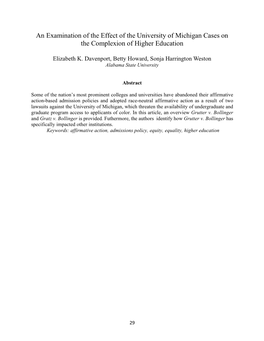 An Examination of the Effect of the University of Michigan Cases on the Complexion of Higher Education