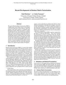Recent Developments in Boolean Matrix Factorization