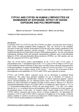 Cyp1a1 and Cyp1b1 in Human Lymphocytes As Biomarker of Exposure: Effect of Dioxin Exposure and Polymorphisms