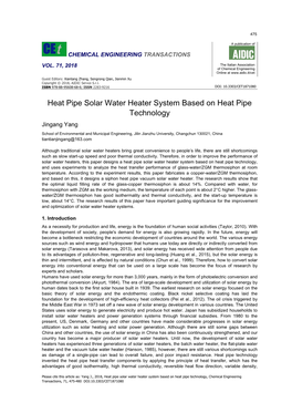 Heat Pipe Solar Water Heater System Based on Heat Pipe Technology