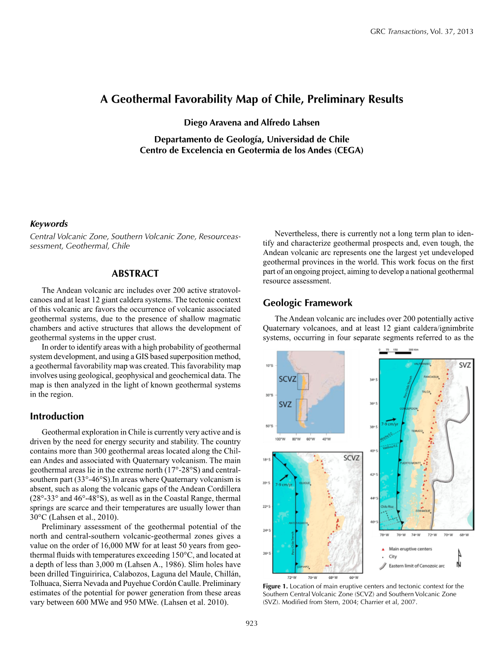 A Geothermal Favorability Map of Chile, Preliminary Results