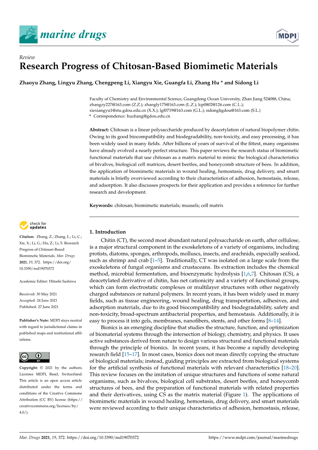 Research Progress of Chitosan-Based Biomimetic Materials