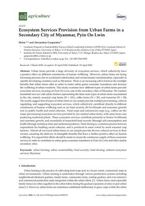 Ecosystem Services Provision from Urban Farms in a Secondary City of Myanmar, Pyin Oo Lwin