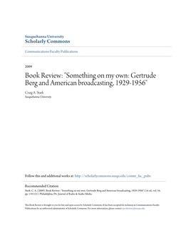 Something on My Own: Gertrude Berg and American Broadcasting, 1929-1956" Craig A