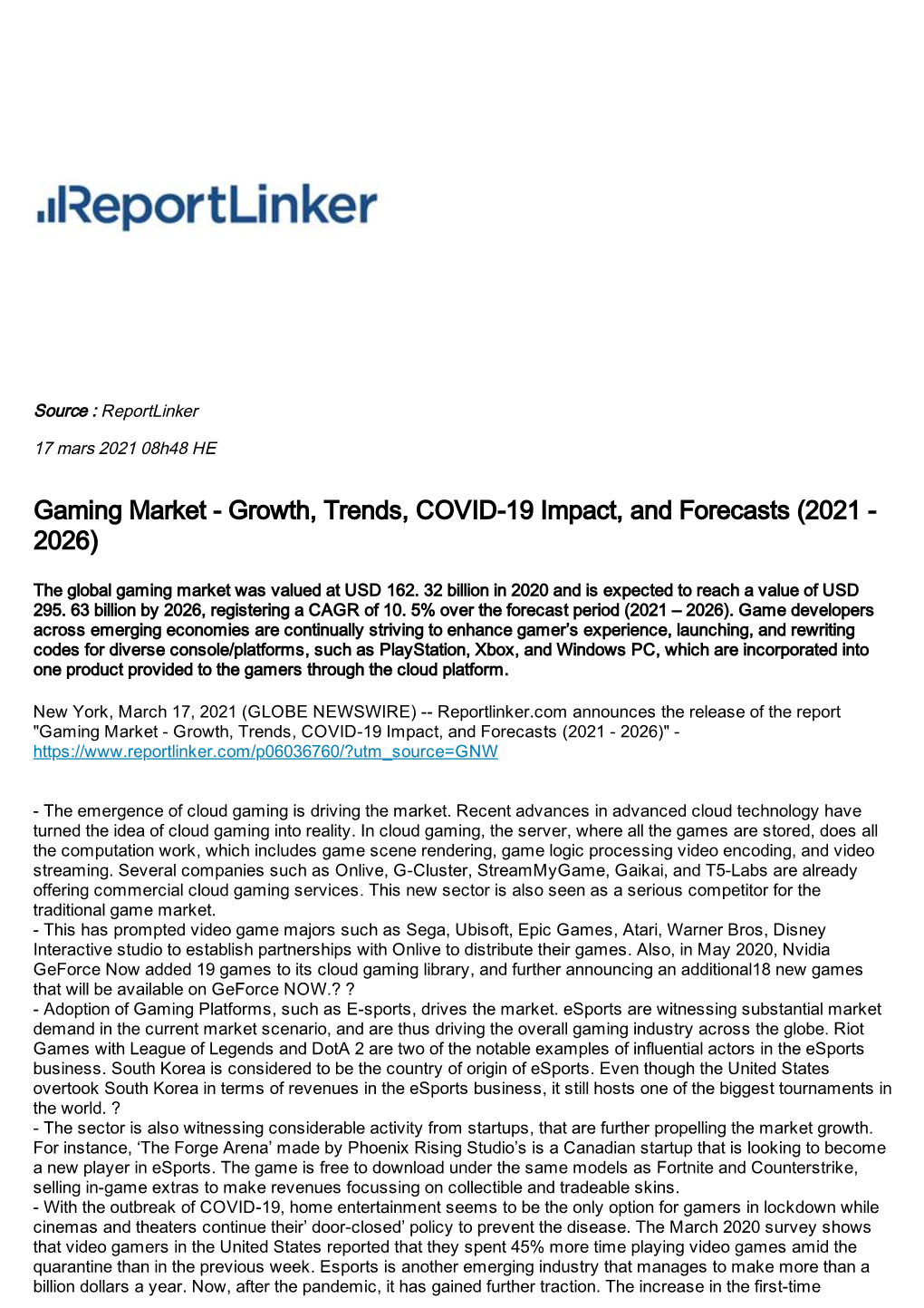 Gaming Market - Growth, Trends, COVID-19 Impact, and Forecasts (2021 - 2026)