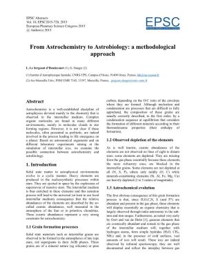 From Astrochemistry to Astrobiology: a Methodological Approach