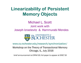 Linearizability of Persistent Memory Objects