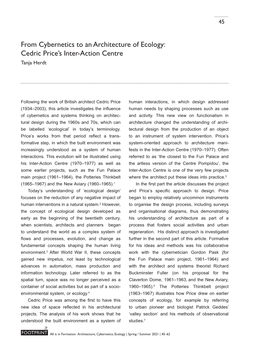 From Cybernetics to an Architecture of Ecology: Cedric Price's Inter-Action
