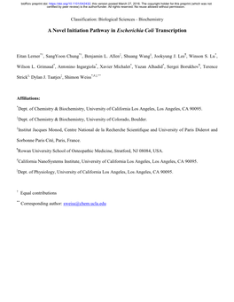 A Novel Initiation Pathway in Escherichia Coli Transcription